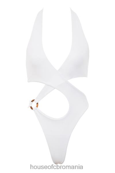 îmbrăcăminte House of CB Costumul de baie dintr-o bucată cu halter încrucișat alb savannah X4F681244