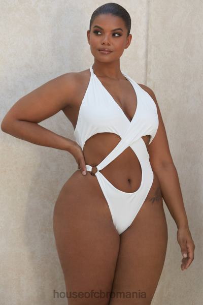 îmbrăcăminte House of CB Costumul de baie dintr-o bucată cu halter încrucișat alb savannah X4F681244