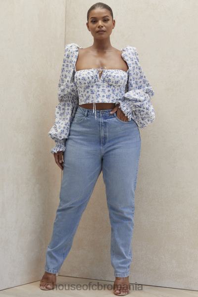 îmbrăcăminte House of CB blugi din denim cu talie înaltă bria albastru pal X4F68643
