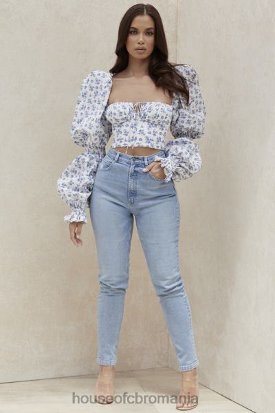 îmbrăcăminte House of CB blugi din denim cu talie înaltă bria albastru pal X4F68643