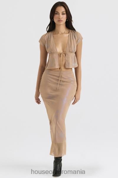 îmbrăcăminte House of CB dyana shimmer cafe au lait fustă maxi tăiată în păr X4F68890
