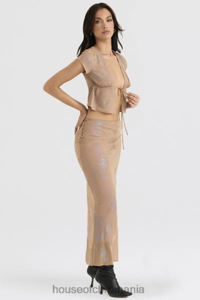 îmbrăcăminte House of CB dyana shimmer cafe au lait fustă maxi tăiată în păr X4F68890