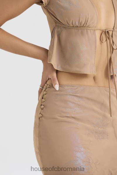 îmbrăcăminte House of CB dyana shimmer cafe au lait fustă maxi tăiată în păr X4F68890