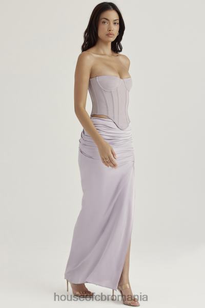 îmbrăcăminte House of CB fustă maxi adunată din satin gri jia X4F68919