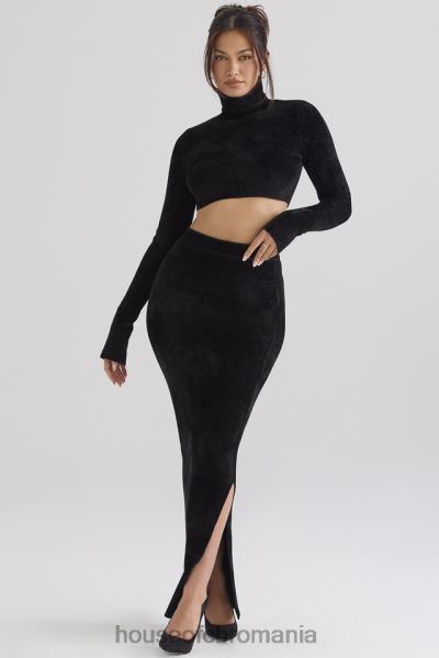 îmbrăcăminte House of CB fustă maxi chenille neagră rene X4F68879