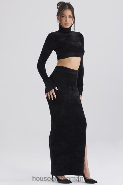 îmbrăcăminte House of CB fustă maxi chenille neagră rene X4F68879