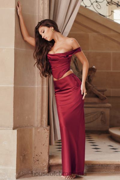 îmbrăcăminte House of CB fustă maxi cu tăietură în păr satin ruby ​​sydel X4F68832