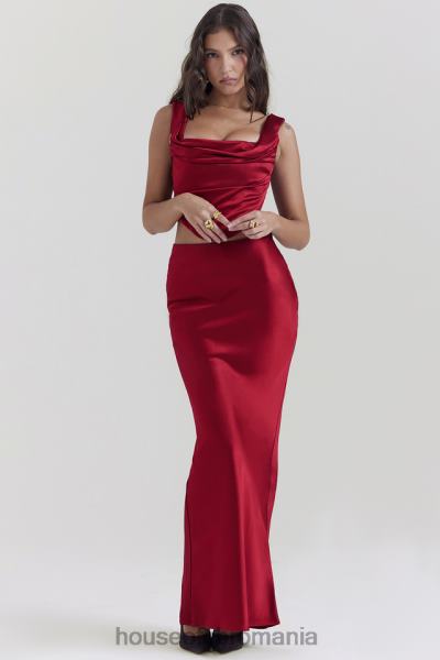 îmbrăcăminte House of CB fustă maxi cu tăietură în păr satin ruby ​​sydel X4F68832