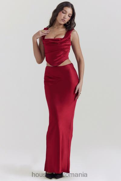 îmbrăcăminte House of CB fustă maxi cu tăietură în păr satin ruby ​​sydel X4F68832