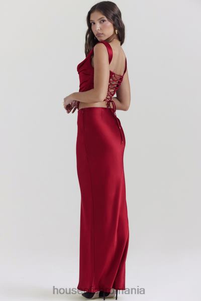 îmbrăcăminte House of CB fustă maxi cu tăietură în păr satin ruby ​​sydel X4F68832