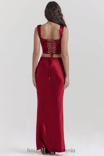 îmbrăcăminte House of CB fustă maxi cu tăietură în păr satin ruby ​​sydel X4F68832
