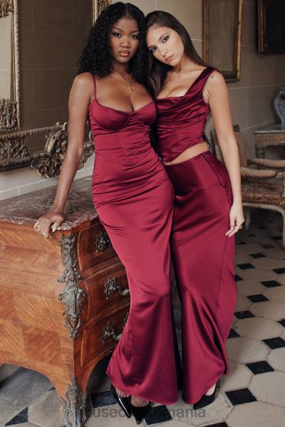îmbrăcăminte House of CB fustă maxi cu tăietură în păr satin ruby ​​sydel X4F68832