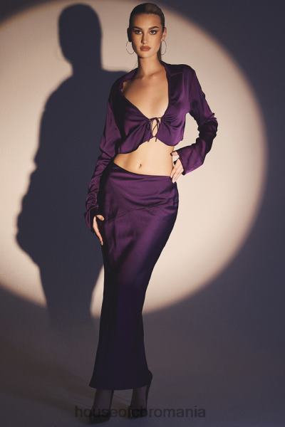 îmbrăcăminte House of CB Fusta midi colette grape din satin cu talie joasa X4F68959