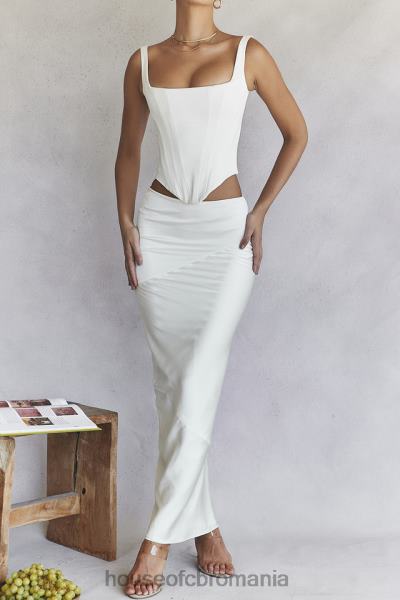îmbrăcăminte House of CB Fusta midi colette ivory satin croiala in partial X4F68911