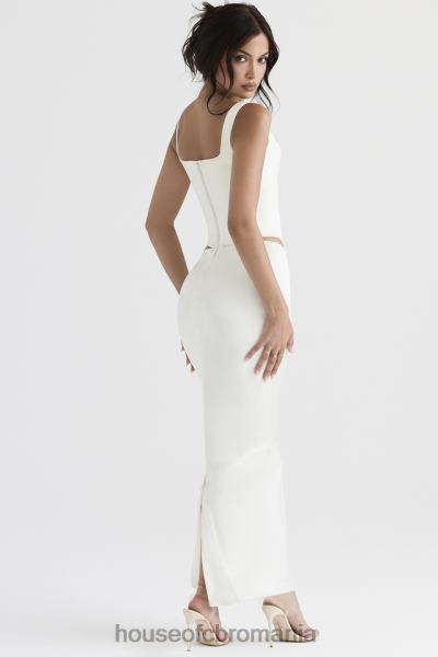 îmbrăcăminte House of CB Fusta midi colette ivory satin croiala in partial X4F68911