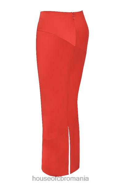 îmbrăcăminte House of CB Fusta midi colette stacojie cu talie joasa din satin X4F68943