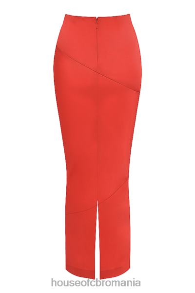 îmbrăcăminte House of CB Fusta midi colette stacojie cu talie joasa din satin X4F68943