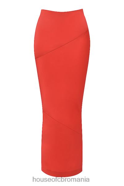 îmbrăcăminte House of CB Fusta midi colette stacojie cu talie joasa din satin X4F68943