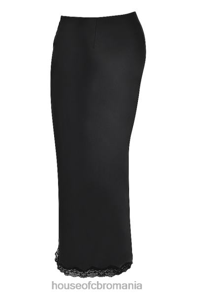 îmbrăcăminte House of CB Fusta midi cu dantelă din satin negru rubin X4F68899