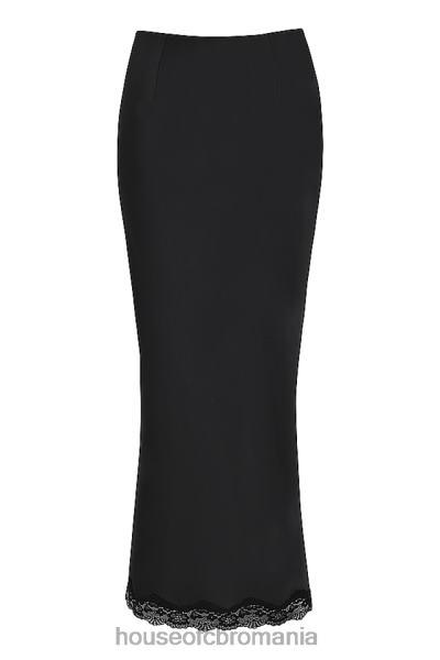 îmbrăcăminte House of CB Fusta midi cu dantelă din satin negru rubin X4F68899