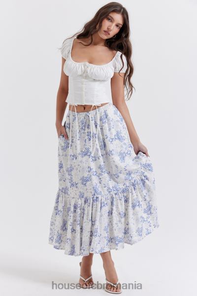 îmbrăcăminte House of CB Fusta midi cu imprimeu albastru aitana X4F68864