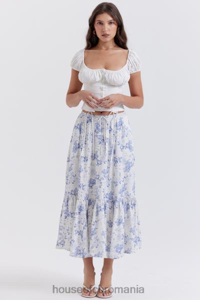 îmbrăcăminte House of CB Fusta midi cu imprimeu albastru aitana X4F68864