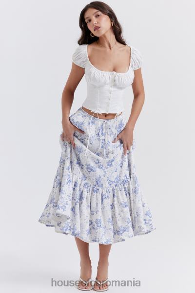 îmbrăcăminte House of CB Fusta midi cu imprimeu albastru aitana X4F68864