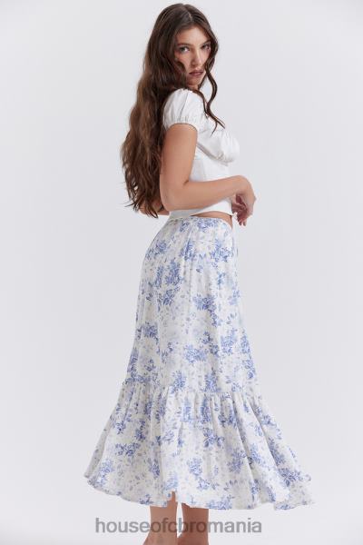 îmbrăcăminte House of CB Fusta midi cu imprimeu albastru aitana X4F68864