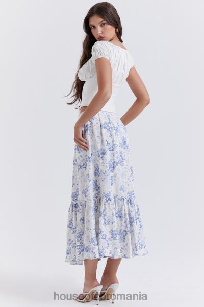 îmbrăcăminte House of CB Fusta midi cu imprimeu albastru aitana X4F68864