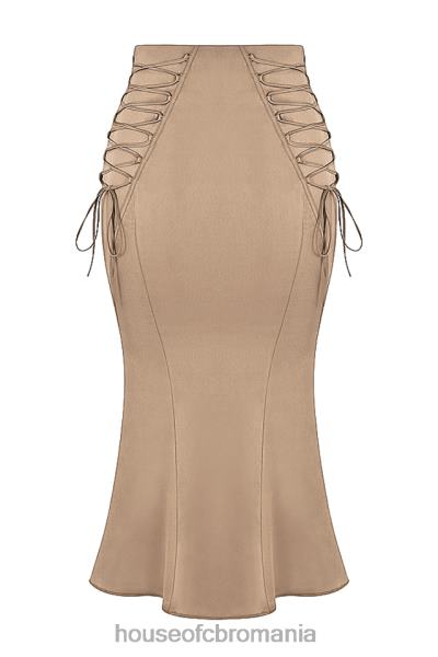 îmbrăcăminte House of CB Fusta midi cu șiret din satin sidonie latte X4F68937