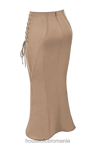 îmbrăcăminte House of CB Fusta midi cu șiret din satin sidonie latte X4F68937