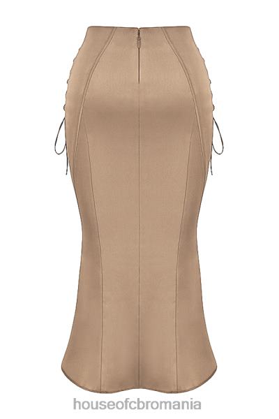 îmbrăcăminte House of CB Fusta midi cu șiret din satin sidonie latte X4F68937