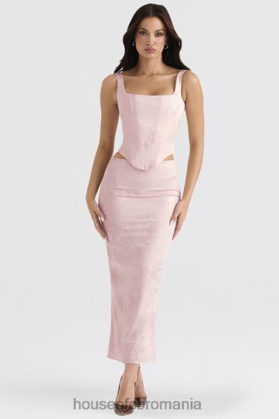 îmbrăcăminte House of CB Fusta midi din satin floral metalic roz luisette X4F68892
