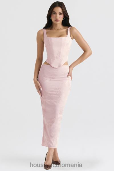 îmbrăcăminte House of CB Fusta midi din satin floral metalic roz luisette X4F68892