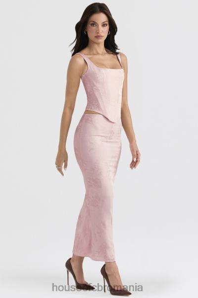îmbrăcăminte House of CB Fusta midi din satin floral metalic roz luisette X4F68892