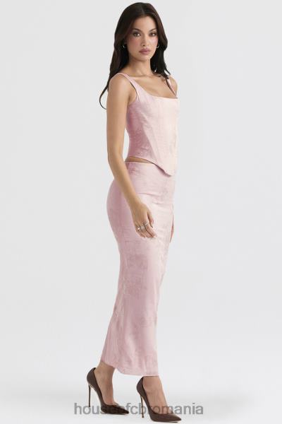 îmbrăcăminte House of CB Fusta midi din satin floral metalic roz luisette X4F68892