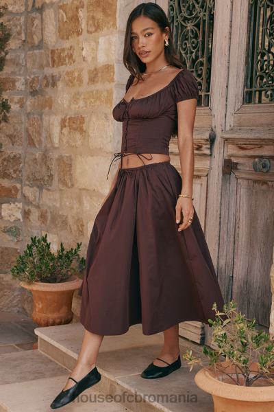 îmbrăcăminte House of CB fustă midi adunată maro bogat cora X4F68843
