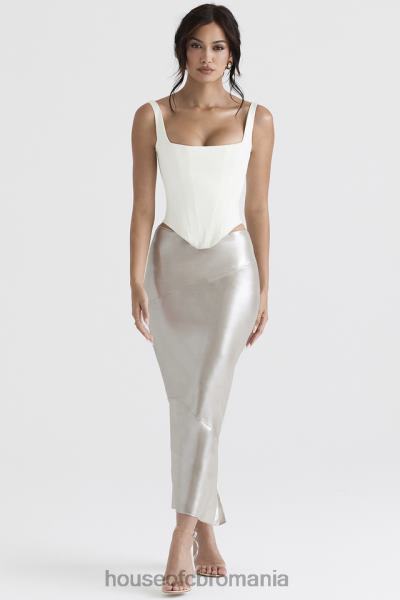 îmbrăcăminte House of CB fusta midi colette shimmer champagne X4F68898