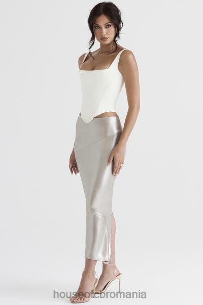 îmbrăcăminte House of CB fusta midi colette shimmer champagne X4F68898