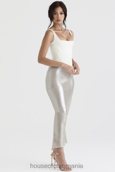 îmbrăcăminte House of CB fusta midi colette shimmer champagne X4F68898