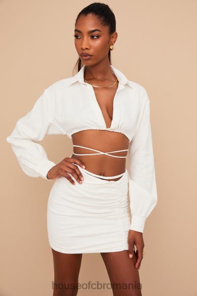 îmbrăcăminte House of CB fustă mini emmy off white cu talie îndoită X4F68962