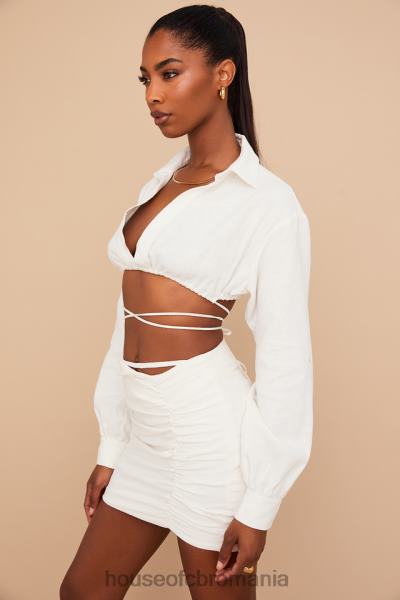 îmbrăcăminte House of CB fustă mini emmy off white cu talie îndoită X4F68962