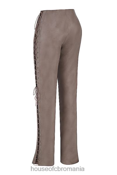 îmbrăcăminte House of CB a desenat pantaloni cu dantelă din piele vegană moca X4F68901