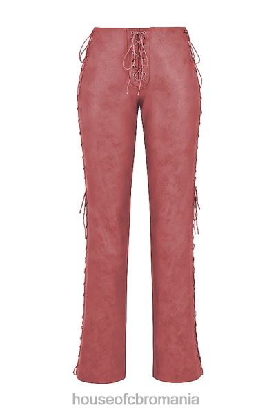 îmbrăcăminte House of CB a desenat pantaloni cu dantelă din piele vegană roz cald X4F68866