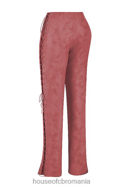 îmbrăcăminte House of CB a desenat pantaloni cu dantelă din piele vegană roz cald X4F68866