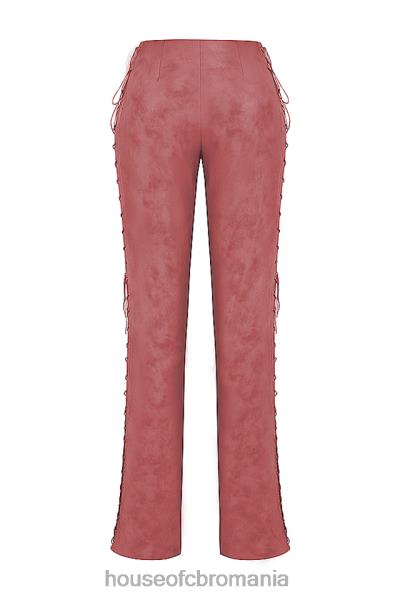îmbrăcăminte House of CB a desenat pantaloni cu dantelă din piele vegană roz cald X4F68866