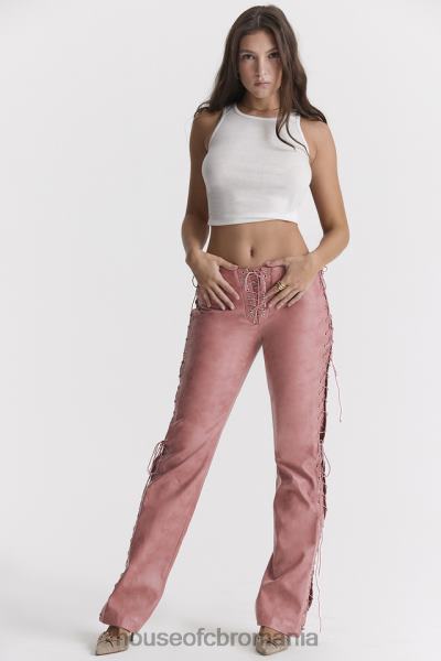 îmbrăcăminte House of CB a desenat pantaloni cu dantelă din piele vegană roz cald X4F68866