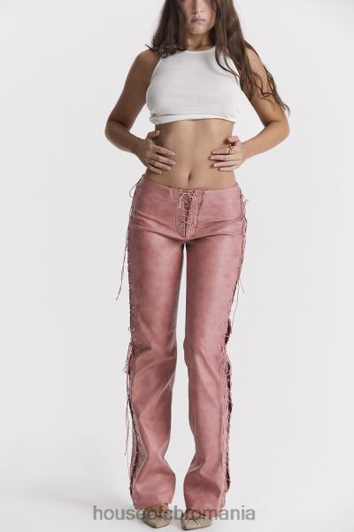 îmbrăcăminte House of CB a desenat pantaloni cu dantelă din piele vegană roz cald X4F68866