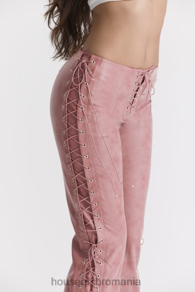 îmbrăcăminte House of CB a desenat pantaloni cu dantelă din piele vegană roz cald X4F68866