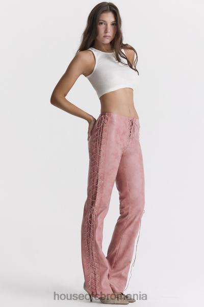 îmbrăcăminte House of CB a desenat pantaloni cu dantelă din piele vegană roz cald X4F68866